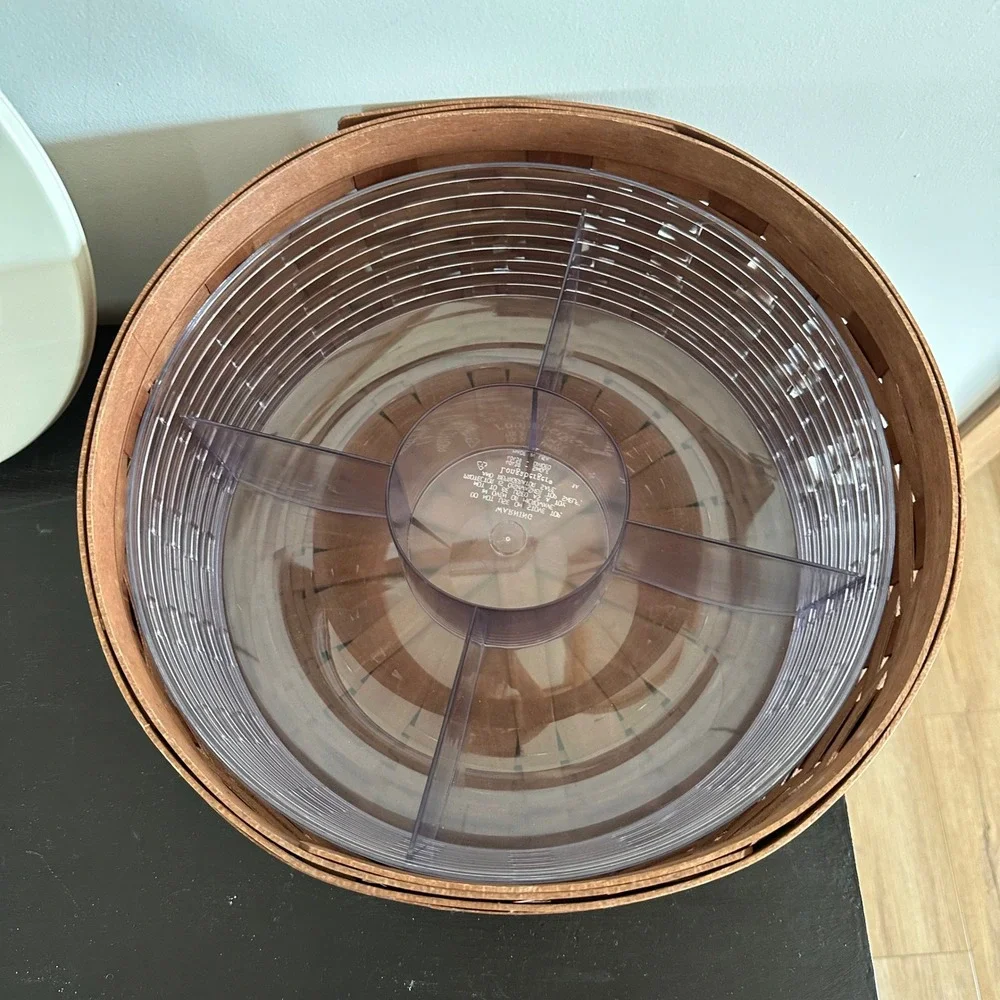 Longaberger Round Woven Basket Wood Lid Divided Bowl Lid 40454 Entertaining